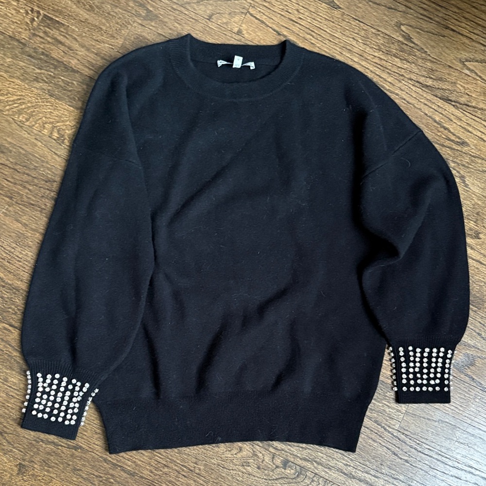 The Cashmere Project Black Sweater with embellished cuffs